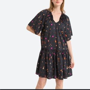 Black and Pink Patterned Midi Dress